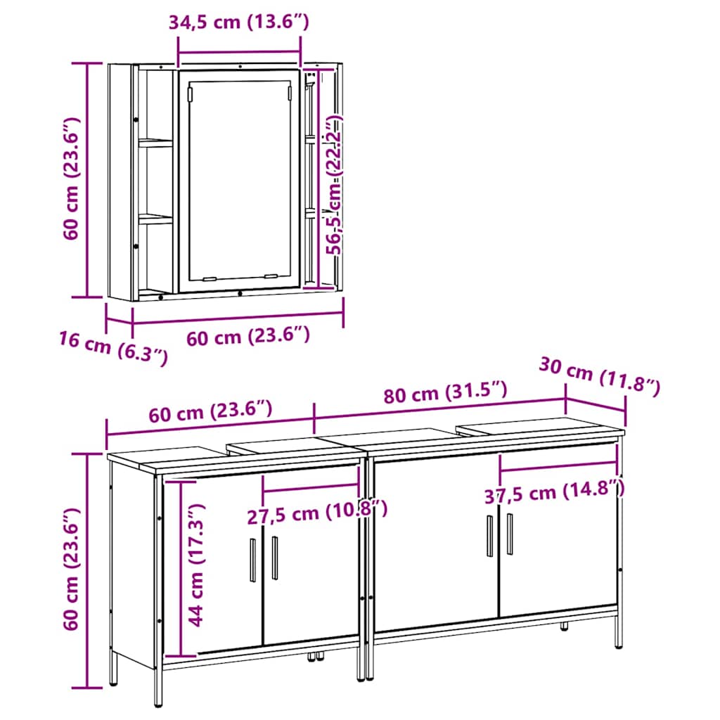 Badeværelsesmøbel Sæt Med Hylde 3 Pcs Brun 60 X 16 X 60 Cm - Billede 13