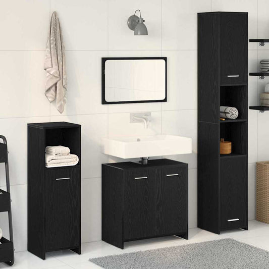 Badeværelsesmøbel Sæt Med Dør 4 Pcs Sort Eg 30 X 30 X 183.5 Cm - Hovedbillede