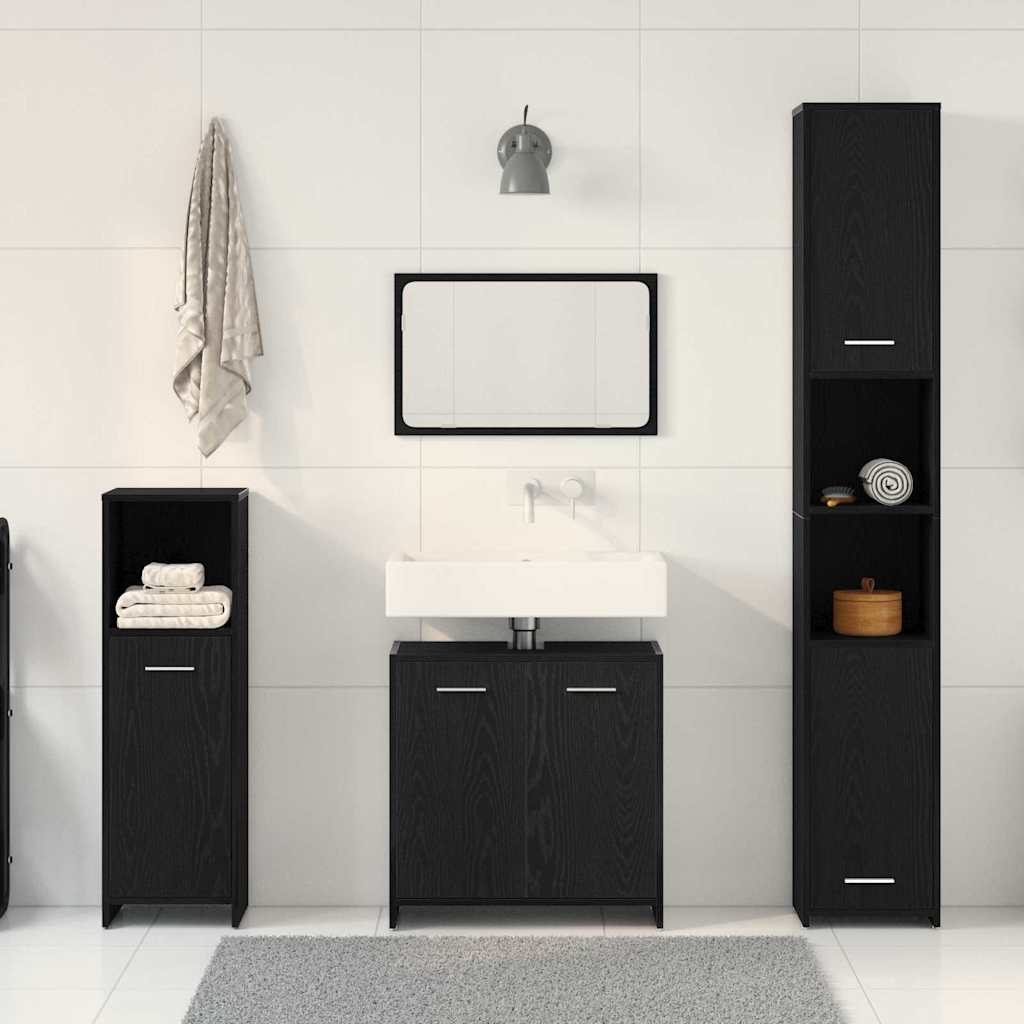 Badeværelsesmøbel Sæt Med Dør 4 Pcs Sort Eg 30 X 30 X 183.5 Cm - Billede 4