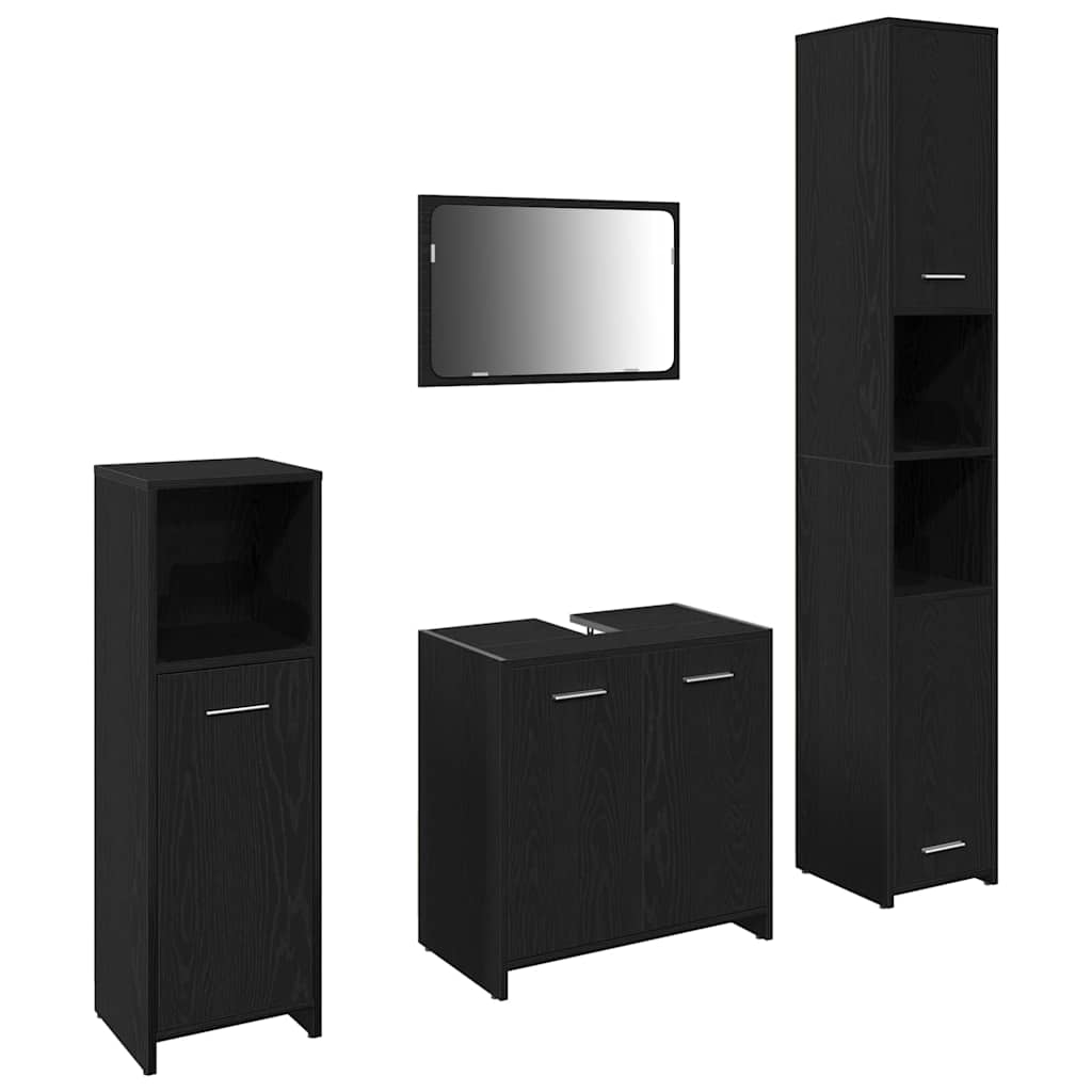 Badeværelsesmøbel Sæt Med Dør 4 Pcs Sort Eg 30 X 30 X 183.5 Cm - Billede 5
