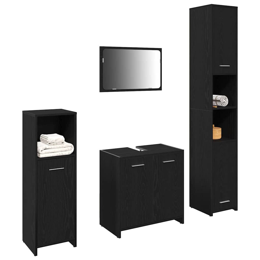 Badeværelsesmøbel Sæt Med Dør 4 Pcs Sort Eg 30 X 30 X 183.5 Cm - Billede 3