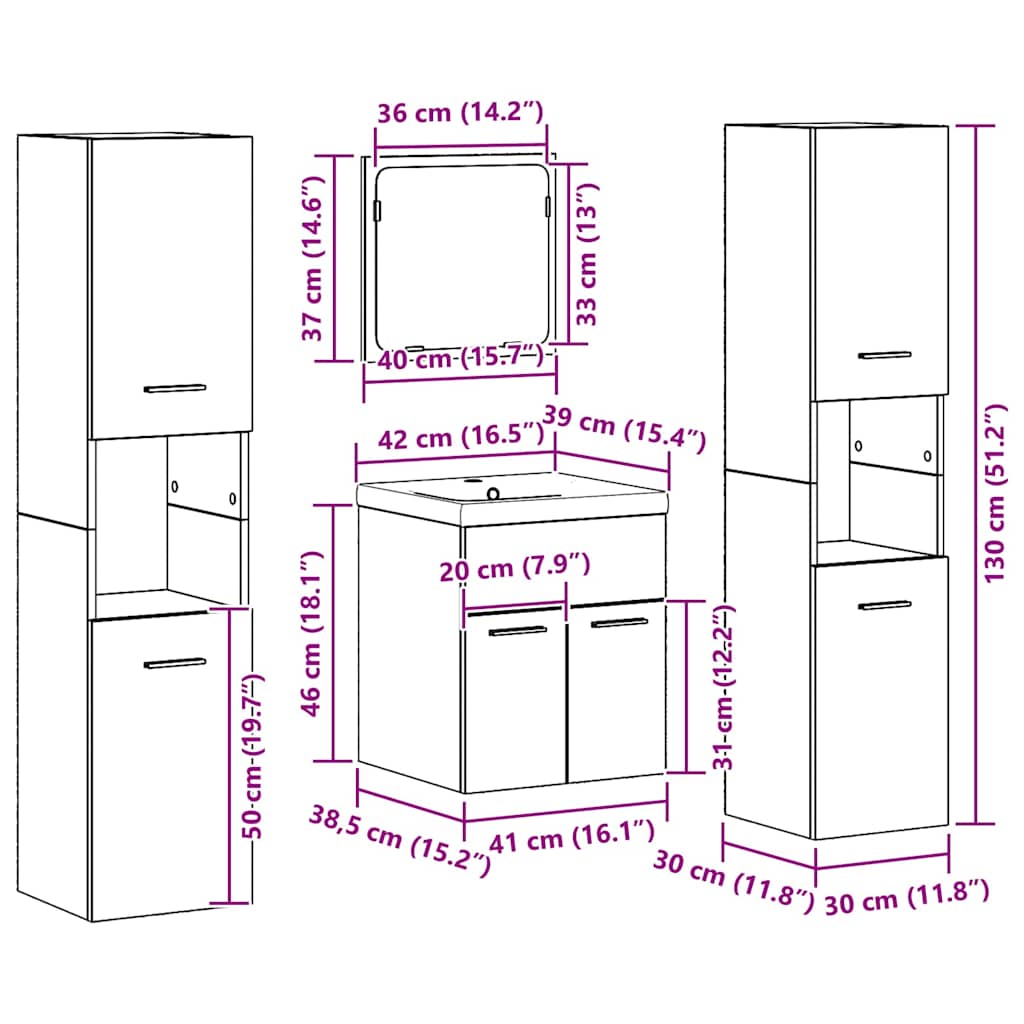 Badeværelsesmøbel Sæt 4 Pcs Gammelt Træ 41 X 38.5 X 46 Cm - Billede 12