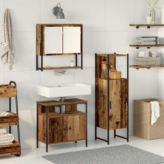 Badeværelsesmøbel Sæt Med Dør 3 Pcs Brun 33 X 33 X 120,5 Cm - Hovedbillede