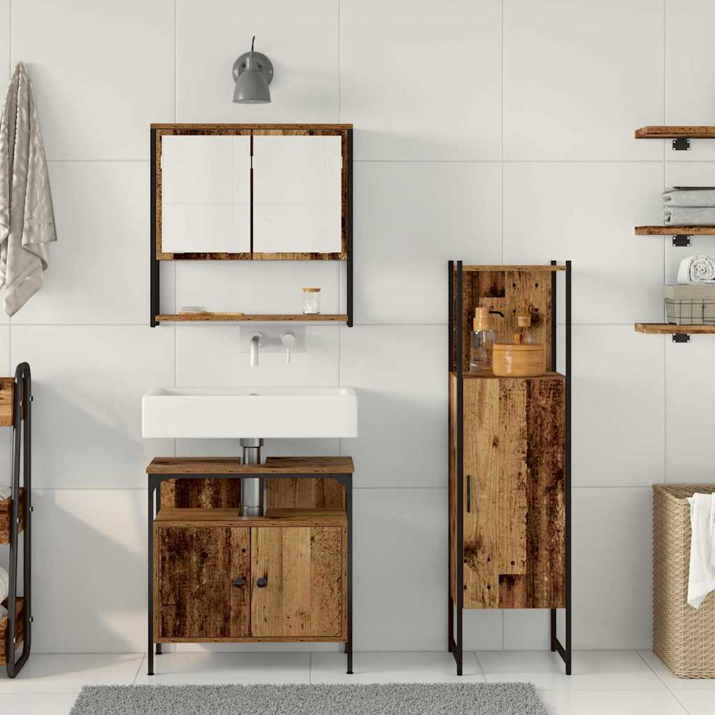 Badeværelsesmøbel Sæt Med Dør 3 Pcs Brun 33 X 33 X 120,5 Cm - Billede 4
