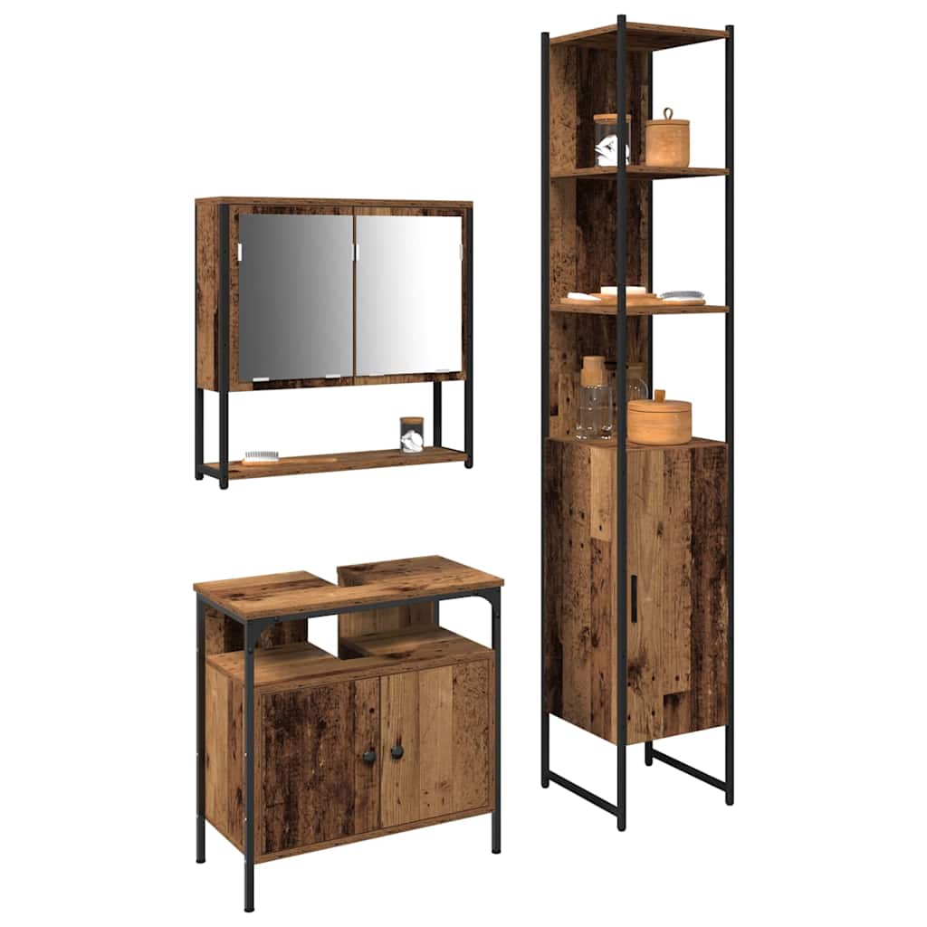 Badeværelsesmøbel Sæt 3 Pcs Gammelt Træ 33 X 33 X 185.5 Cm - Billede 3