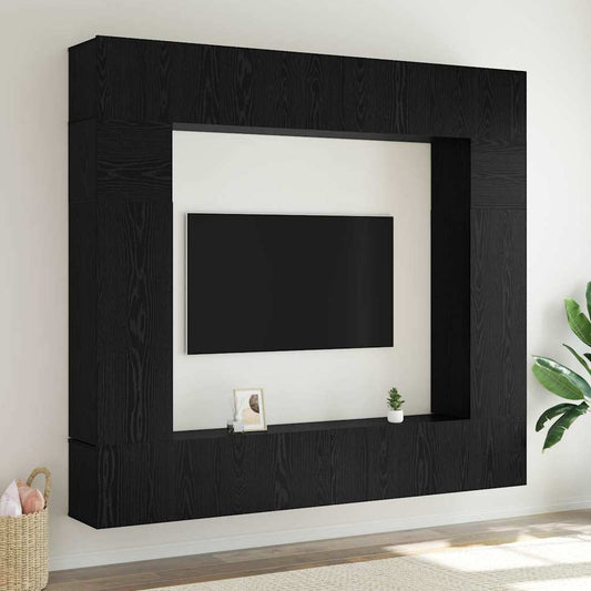 Tv-møbelsæt 8 Pcs Sort Eg 100 X 30 X 30 Cm Konstrueret Træ - Hovedbillede