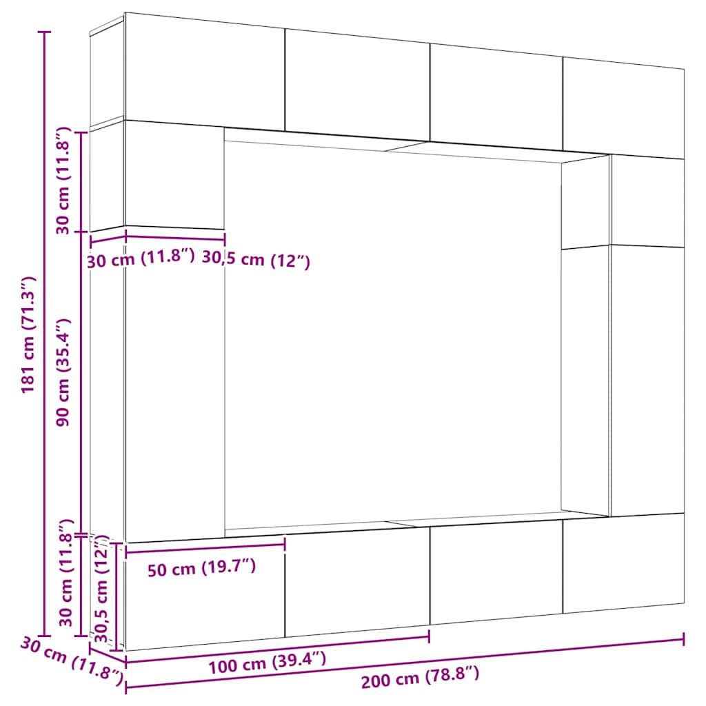 Tv-møbelsæt 8 Pcs Sort Eg 100 X 30 X 30 Cm Konstrueret Træ - Billede 12