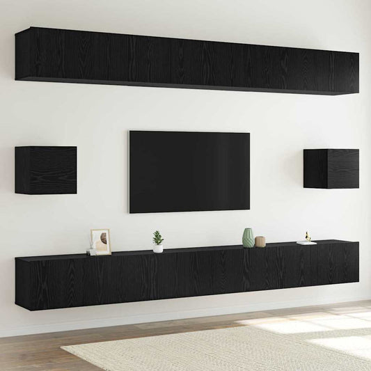 Tv-møbelsæt 8 Pcs Sort Eg 100 X 30 X 30 Cm Konstrueret Træ - Hovedbillede