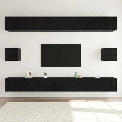 Tv-møbelsæt 8 Pcs Sort Eg 100 X 30 X 30 Cm Konstrueret Træ - Billede 4