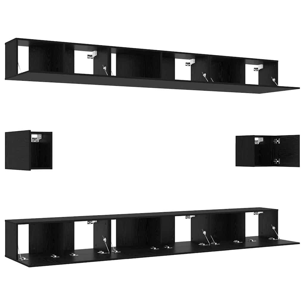 Tv-møbelsæt 8 Pcs Sort Eg 100 X 30 X 30 Cm Konstrueret Træ - Billede 5