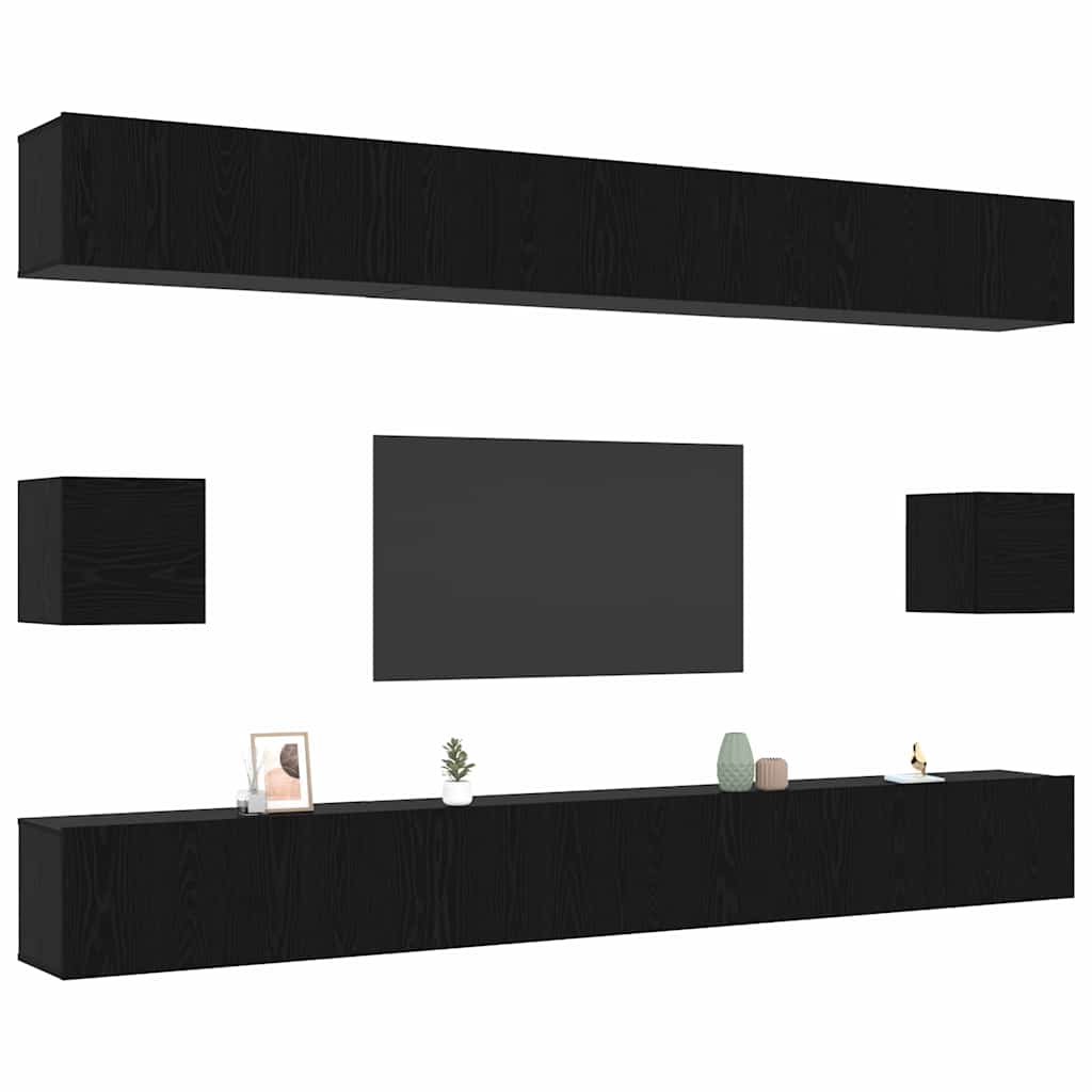 Tv-møbelsæt 8 Pcs Sort Eg 100 X 30 X 30 Cm Konstrueret Træ - Billede 3