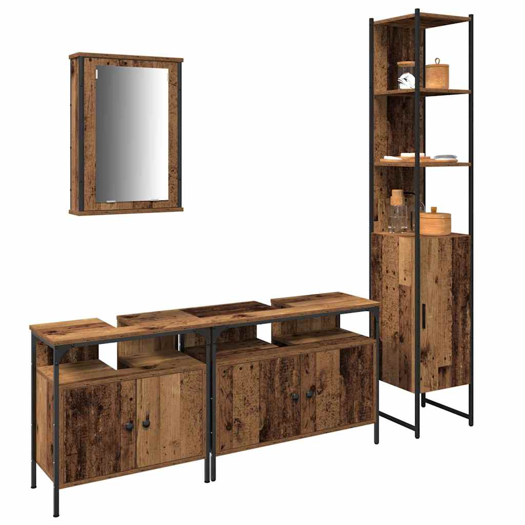 Badeværelsesmøbel Sæt 4 Pcs Gammelt Træ 33 X 33 X 185.5 Cm - Billede 3