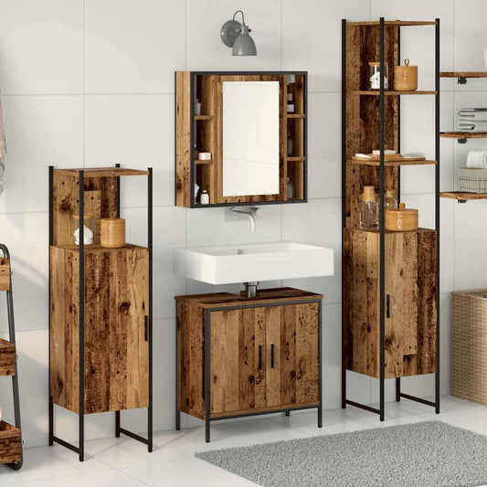 Badeværelsesmøbel Sæt Med Hylde 4 Pcs Brun 33 X 33 X 185.5 Cm - Hovedbillede