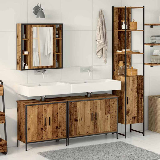 Badeværelsesmøbel Sæt Med Hylde 4 Pcs Brun 33 X 33 X 185.5 Cm - Hovedbillede