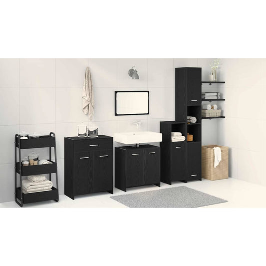 Badeværelsesmøbel Sæt Med Dør 4 Pcs Sort Eg 30 X 30 X 183.5 Cm - Hovedbillede