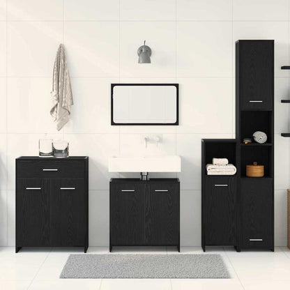 Badeværelsesmøbel Sæt Med Dør 4 Pcs Sort Eg 30 X 30 X 183.5 Cm - Billede 4