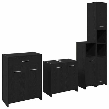 Badeværelsesmøbel Sæt Med Dør 4 Pcs Sort Eg 30 X 30 X 183.5 Cm - Billede 2