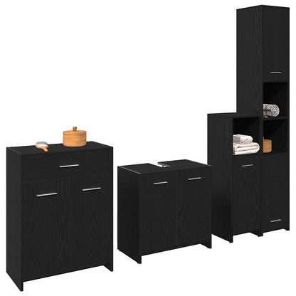 Badeværelsesmøbel Sæt Med Dør 4 Pcs Sort Eg 30 X 30 X 183.5 Cm - Billede 3