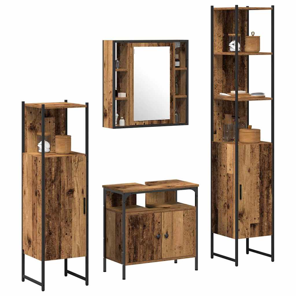 Badeværelsesmøbel Sæt 4 Pcs Gammelt Træ 33 X 33 X 185.5 Cm - Billede 3