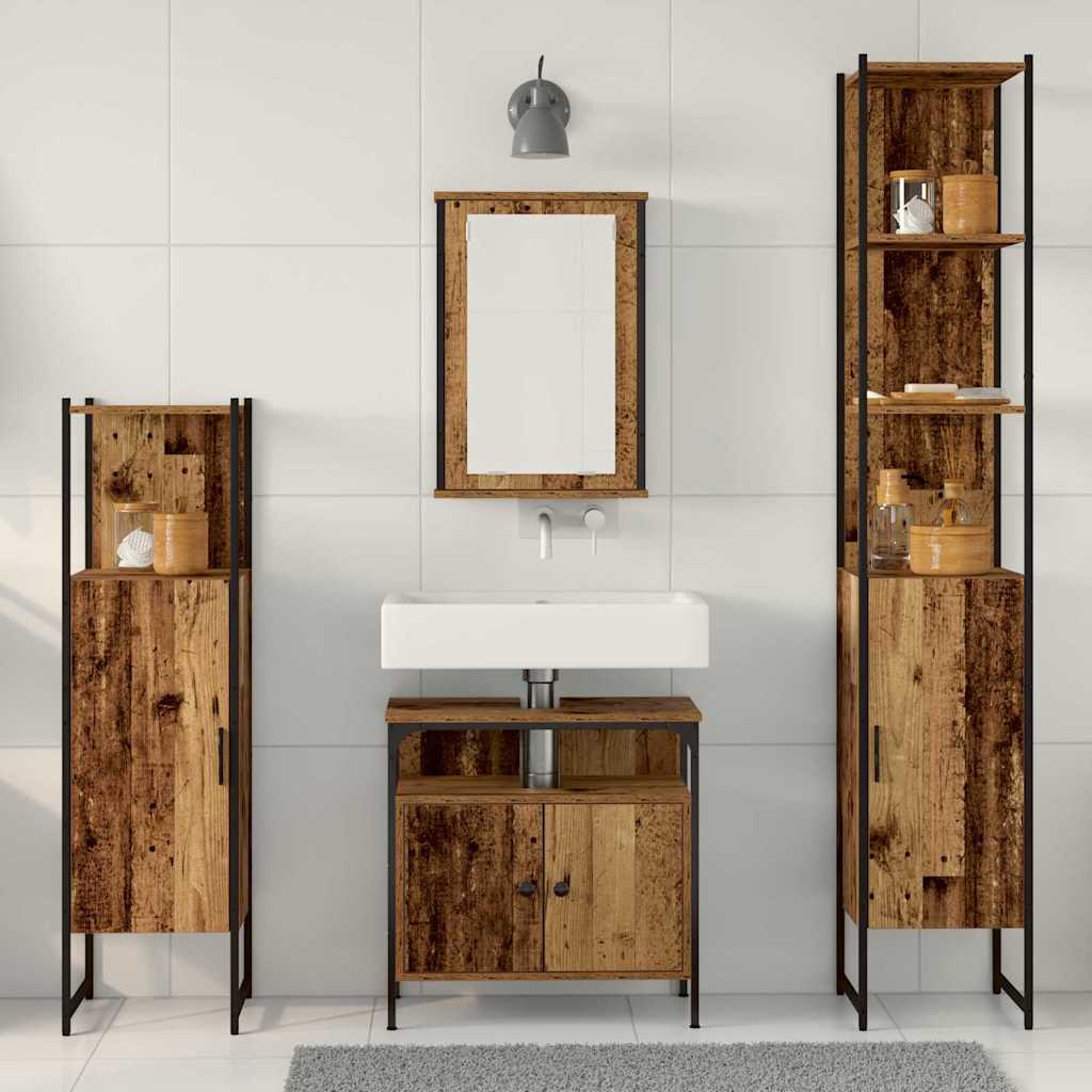 Badeværelsesmøbel Sæt 4 Pcs Gammelt Træ 33 X 33 X 185.5 Cm - Billede 4