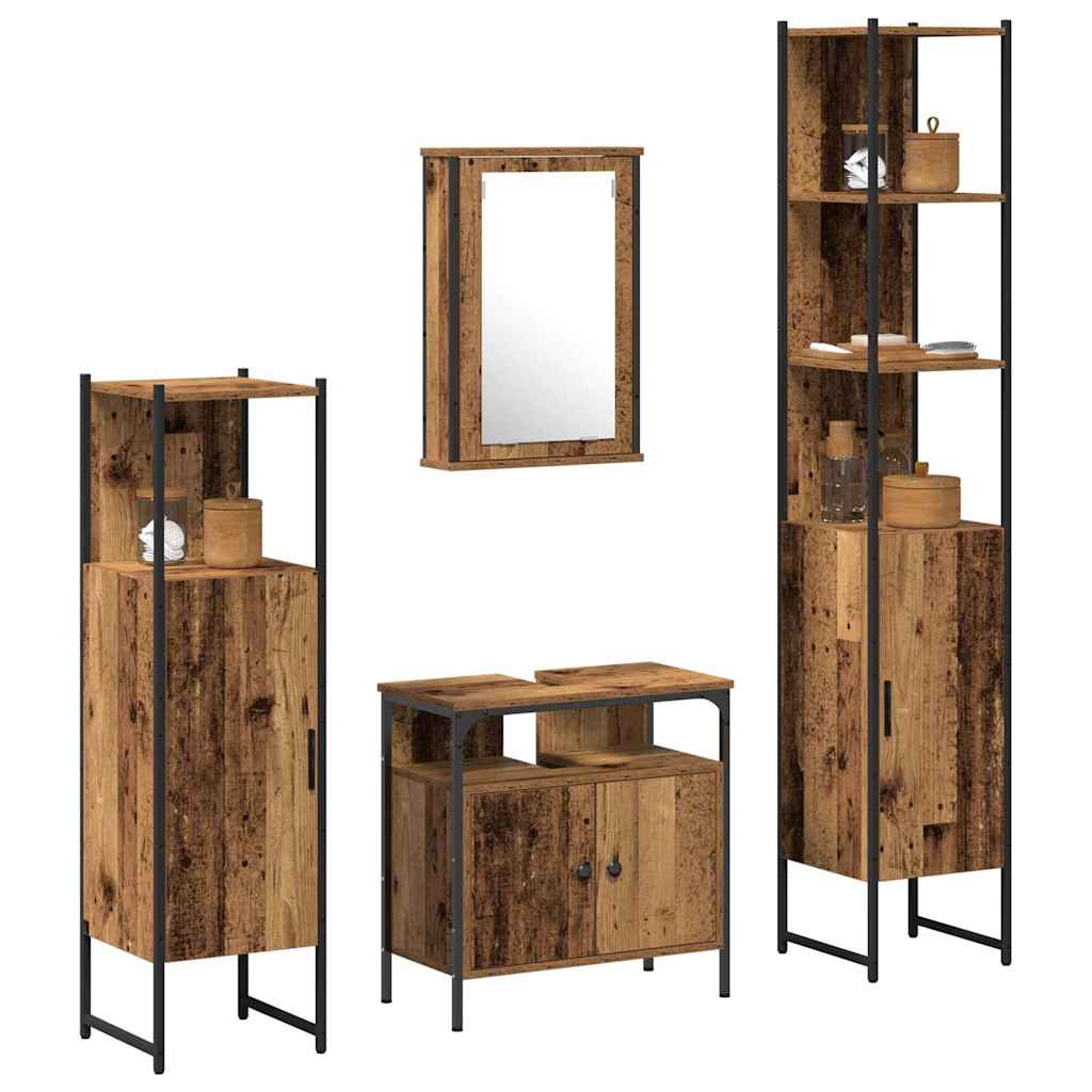 Badeværelsesmøbel Sæt 4 Pcs Gammelt Træ 33 X 33 X 185.5 Cm - Billede 3