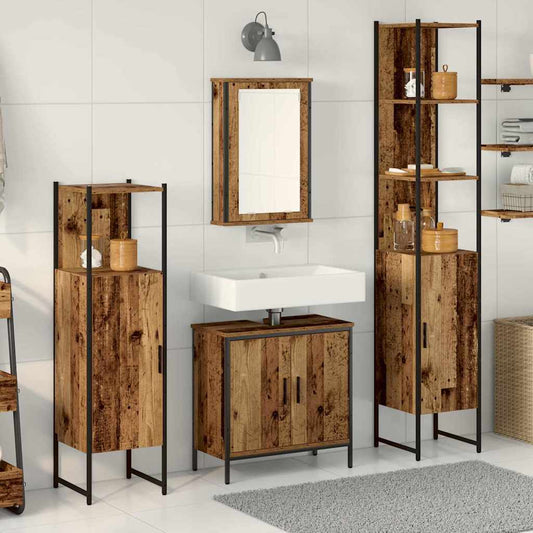Badeværelsesmøbel Sæt Med Hylde 4 Pcs Brun 33 X 33 X 185.5 Cm - Hovedbillede