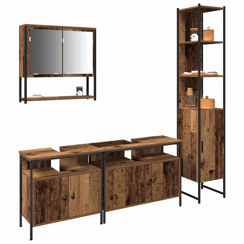 Badeværelsesmøbel Sæt 4 Pcs Gammelt Træ 33 X 33 X 185.5 Cm - Billede 3