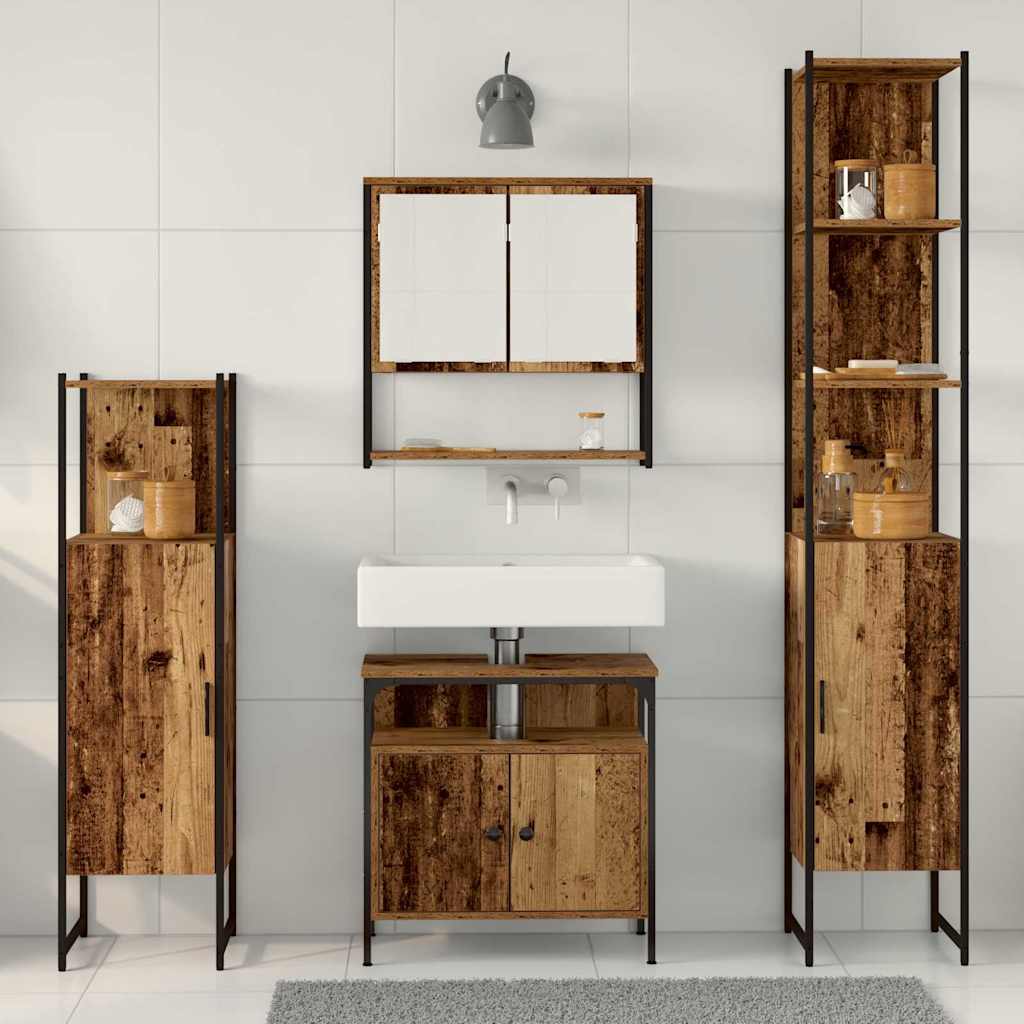 Badeværelsesmøbel Sæt 4 Pcs Gammelt Træ 33 X 33 X 185.5 Cm - Billede 4