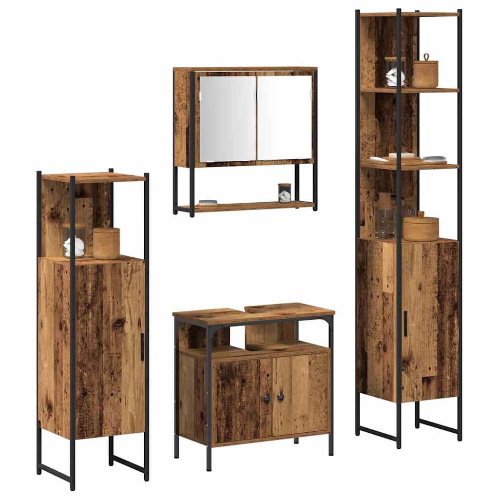 Badeværelsesmøbel Sæt 4 Pcs Gammelt Træ 33 X 33 X 185.5 Cm - Billede 3