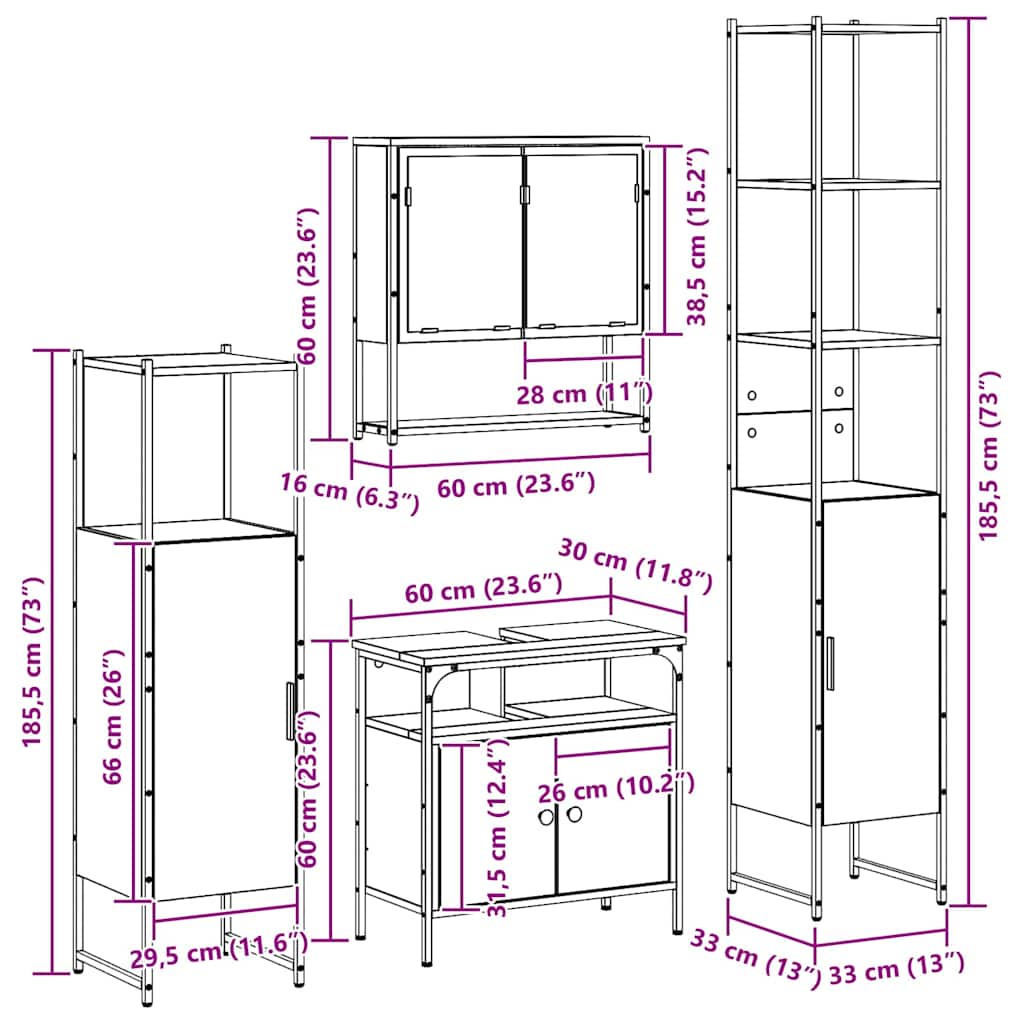 Badeværelsesmøbel Sæt 4 Stk. 33 X 33 X 185,5 Cm - Billede 16