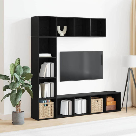 Bogskab 3 Pcs Sort Eg 36 X 30 X 143 Cm Konstrueret Træ - Hovedbillede