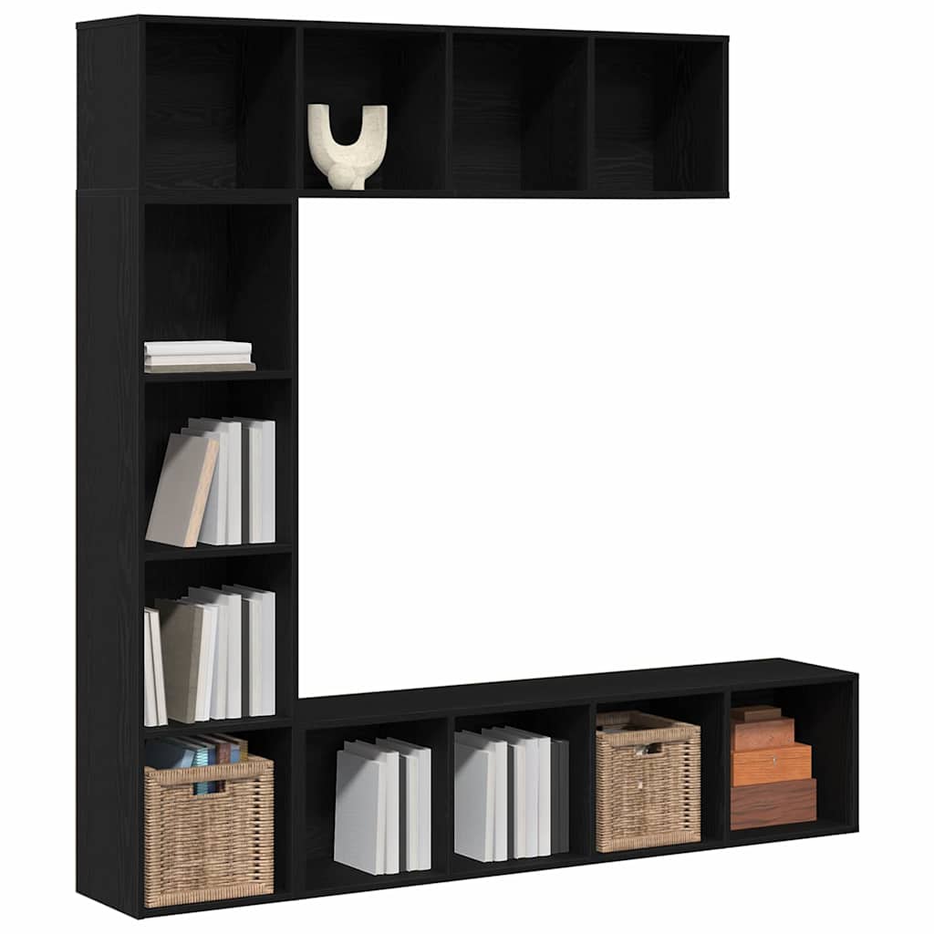 Bogskab 3 Pcs Sort Eg 36 X 30 X 143 Cm Konstrueret Træ - Billede 3