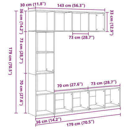 Bogskab 3 Pcs Sort Eg 36 X 30 X 143 Cm Konstrueret Træ - Billede 13