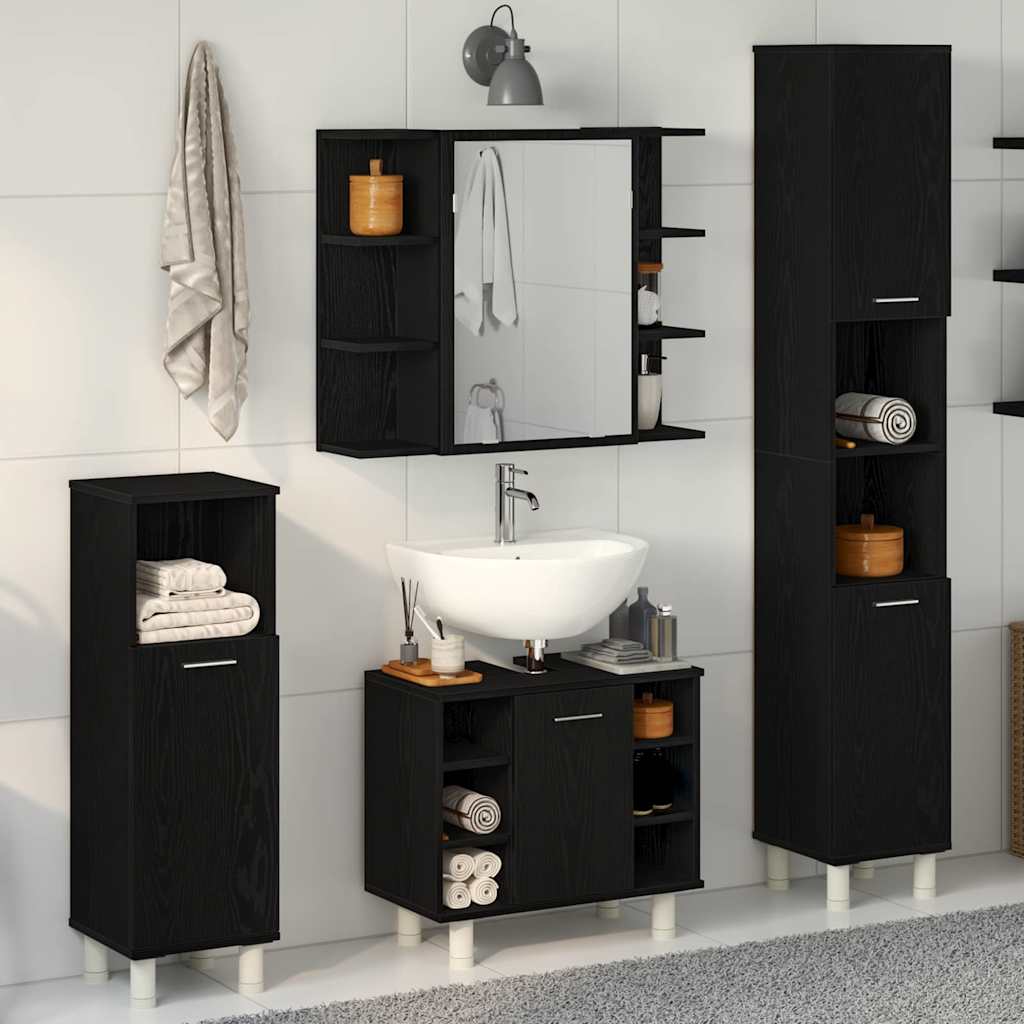 Badeværelsesmøbel Sæt Med Hylde 4 Pcs Sort 30 X 30 X 179.5 Cm - Hovedbillede