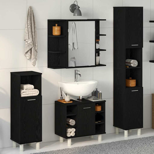 Badeværelsesmøbel Sæt Med Hylde 4 Pcs Sort 30 X 30 X 179.5 Cm - Hovedbillede
