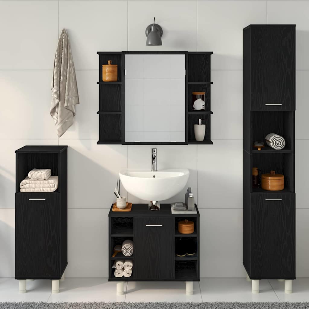 Badeværelsesmøbel Sæt Med Hylde 4 Pcs Sort 30 X 30 X 179.5 Cm - Billede 4