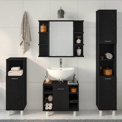 Badeværelsesmøbel Sæt Med Hylde 4 Pcs Sort 30 X 30 X 179.5 Cm - Billede 4