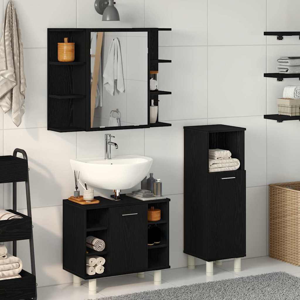 Badeværelsesmøbel Sæt Med Hylde 3 Pcs Sort 30 X 30 X 99,5 Cm - Hovedbillede