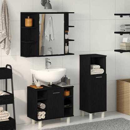 Badeværelsesmøbel Sæt Med Hylde 3 Pcs Sort 30 X 30 X 99,5 Cm - Hovedbillede