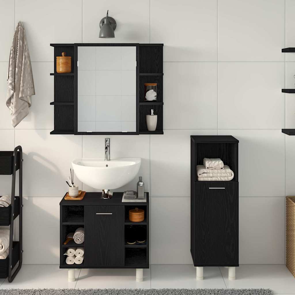 Badeværelsesmøbel Sæt Med Hylde 3 Pcs Sort 30 X 30 X 99,5 Cm - Billede 4