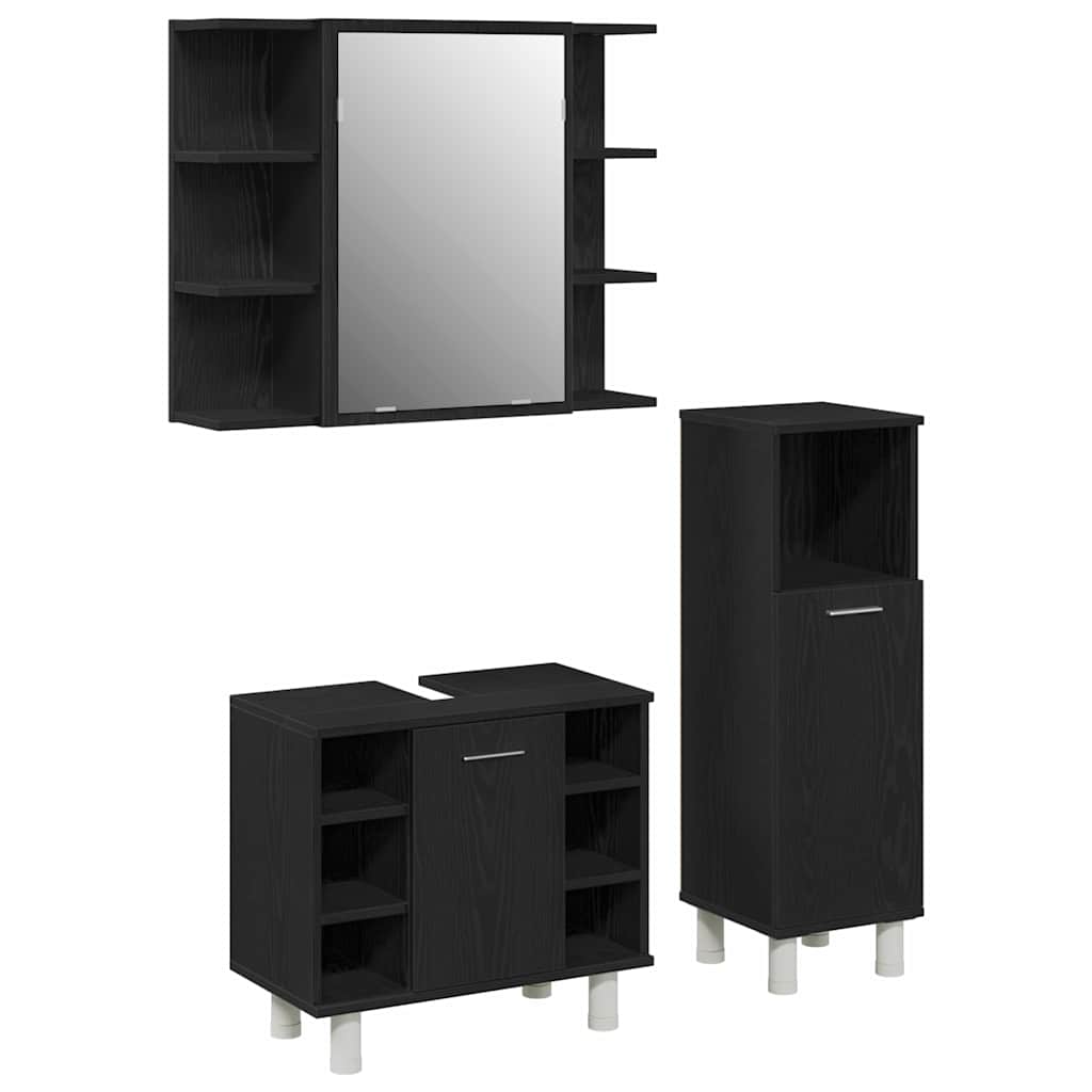 Badeværelsesmøbel Sæt Med Hylde 3 Pcs Sort 30 X 30 X 99,5 Cm - Billede 2