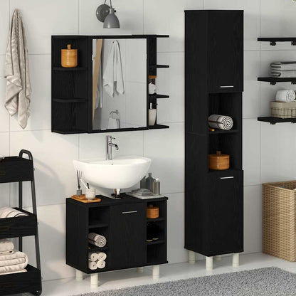 Badeværelsesmøbel Sæt Med Hylde 3 Pcs Sort 30 X 30 X 179.5 Cm - Hovedbillede