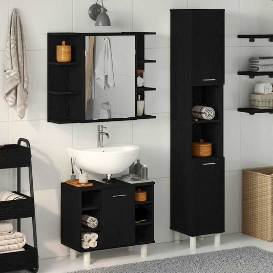 Badeværelsesmøbel Sæt Med Hylde 3 Pcs Sort 30 X 30 X 179.5 Cm - Hovedbillede