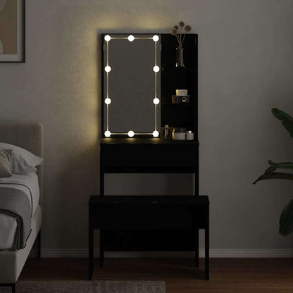 Makeupbord Sæt Sort Eg 60 X 40 X 140 Cm Konstrueret Træ - Billede 4