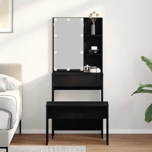 Makeupbord Sæt Sort Eg 60 X 40 X 140 Cm Konstrueret Træ - Hovedbillede