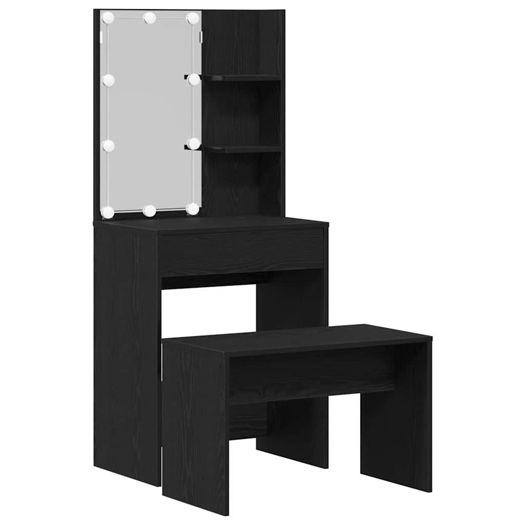 Makeupbord Sæt Sort Eg 60 X 40 X 140 Cm Konstrueret Træ - Billede 2