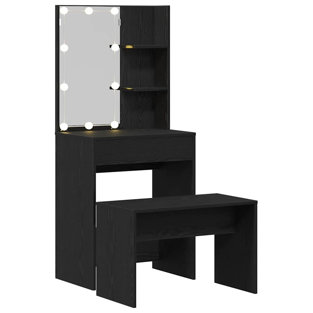 Makeupbord Sæt Sort Eg 60 X 40 X 140 Cm Konstrueret Træ - Billede 5