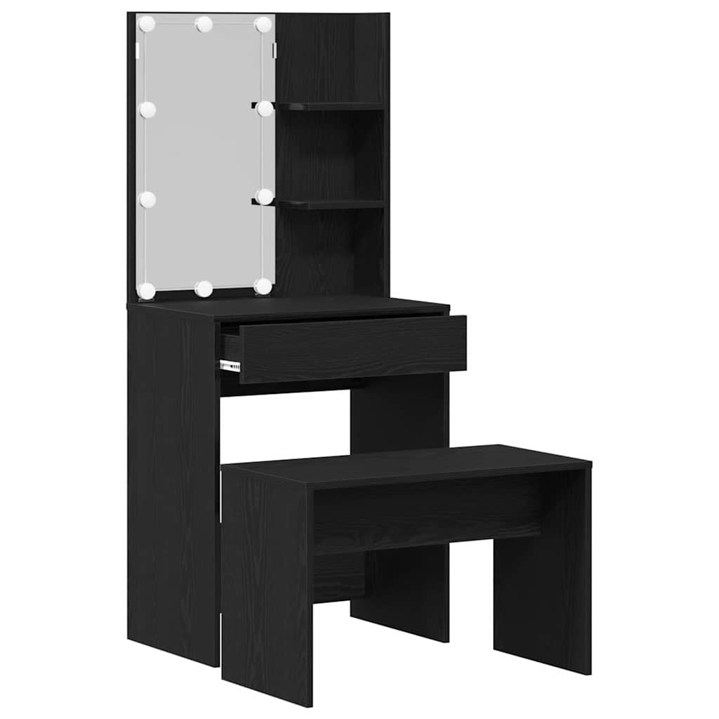 Makeupbord Sæt Sort Eg 60 X 40 X 140 Cm Konstrueret Træ - Billede 6