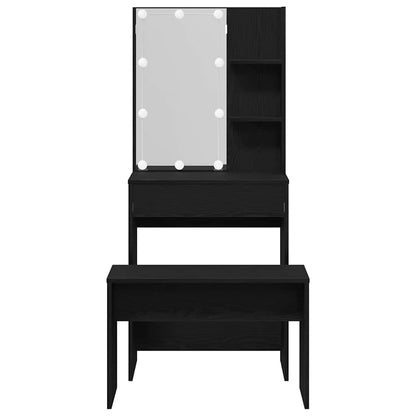 Makeupbord Sæt Sort Eg 60 X 40 X 140 Cm Konstrueret Træ - Billede 9