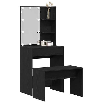 Makeupbord Sæt Sort Eg 60 X 40 X 140 Cm Konstrueret Træ - Billede 3